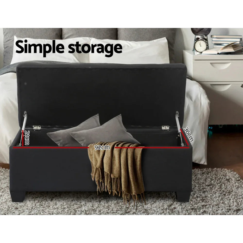 Artiss Storage Ottoman Blanket Box 97cm Linen Black - Mekamart Australia