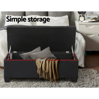 Artiss Storage Ottoman Blanket Box 97cm Linen Black - Mekamart Australia