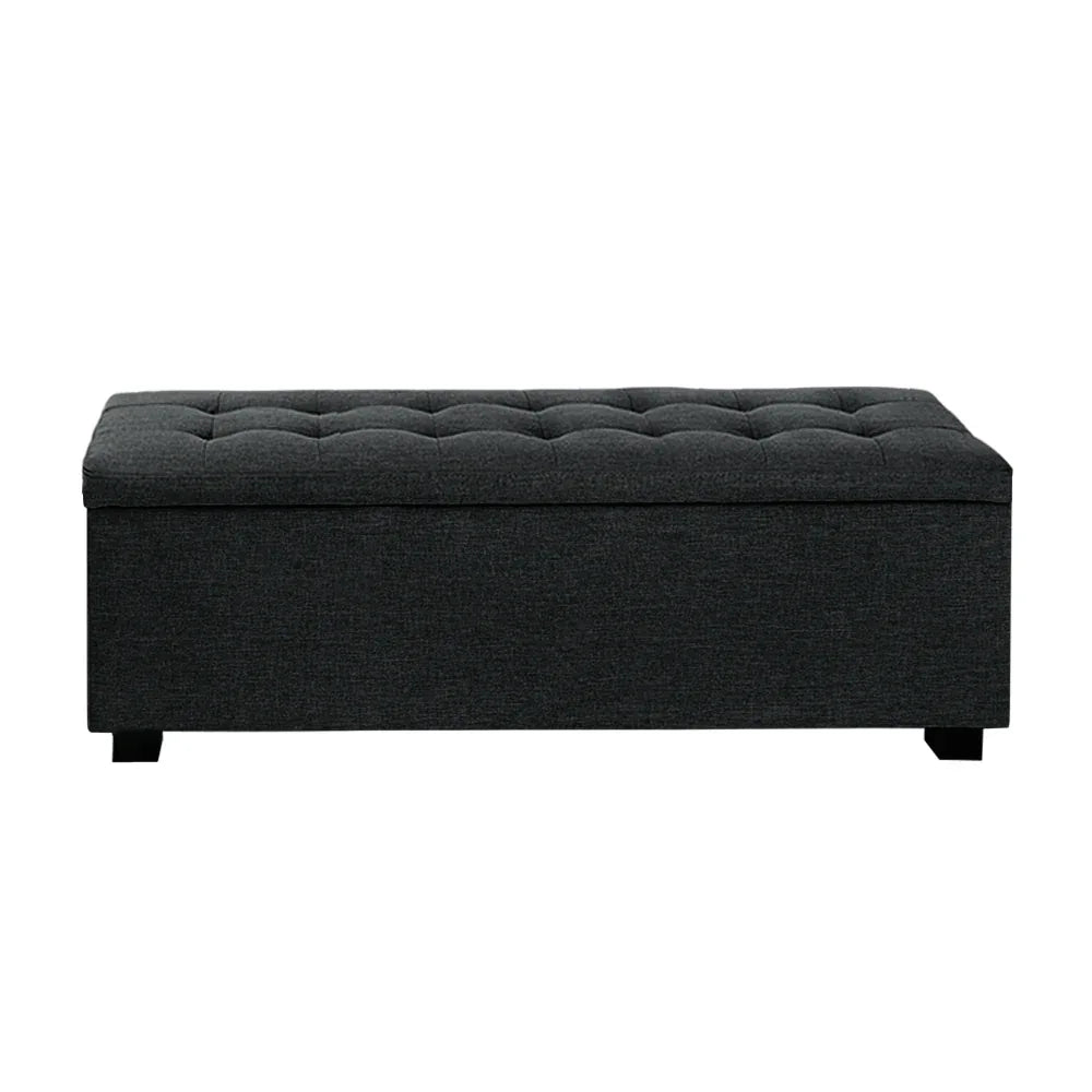 Artiss Storage Ottoman Blanket Box 97cm Linen Charcoal - Mekamart Australia