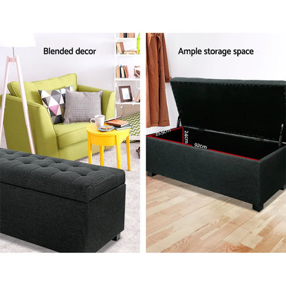 Artiss Storage Ottoman Blanket Box 97cm Linen Charcoal - Mekamart Australia