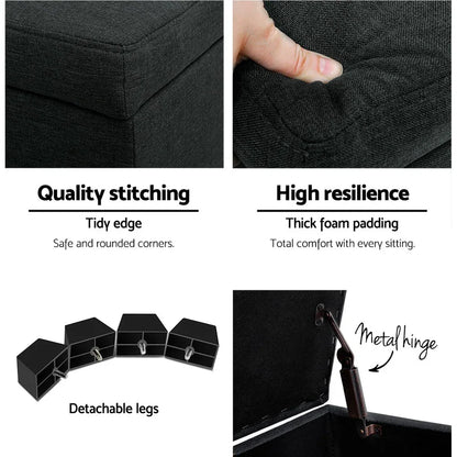 Artiss Storage Ottoman Blanket Box 97cm Linen Charcoal - Mekamart Australia
