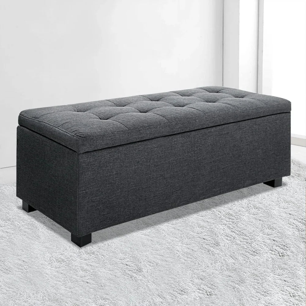 Artiss Storage Ottoman Blanket Box 97cm Linen Charcoal - Mekamart Australia