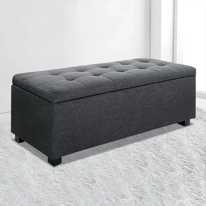 Artiss Storage Ottoman Blanket Box 97cm Linen Charcoal - Mekamart Australia