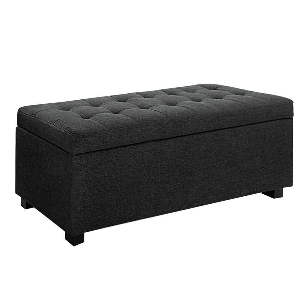 Artiss Storage Ottoman Blanket Box 97cm Linen Charcoal - Mekamart Australia