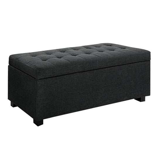 Artiss Storage Ottoman Blanket Box 97cm Linen Charcoal - Mekamart Australia