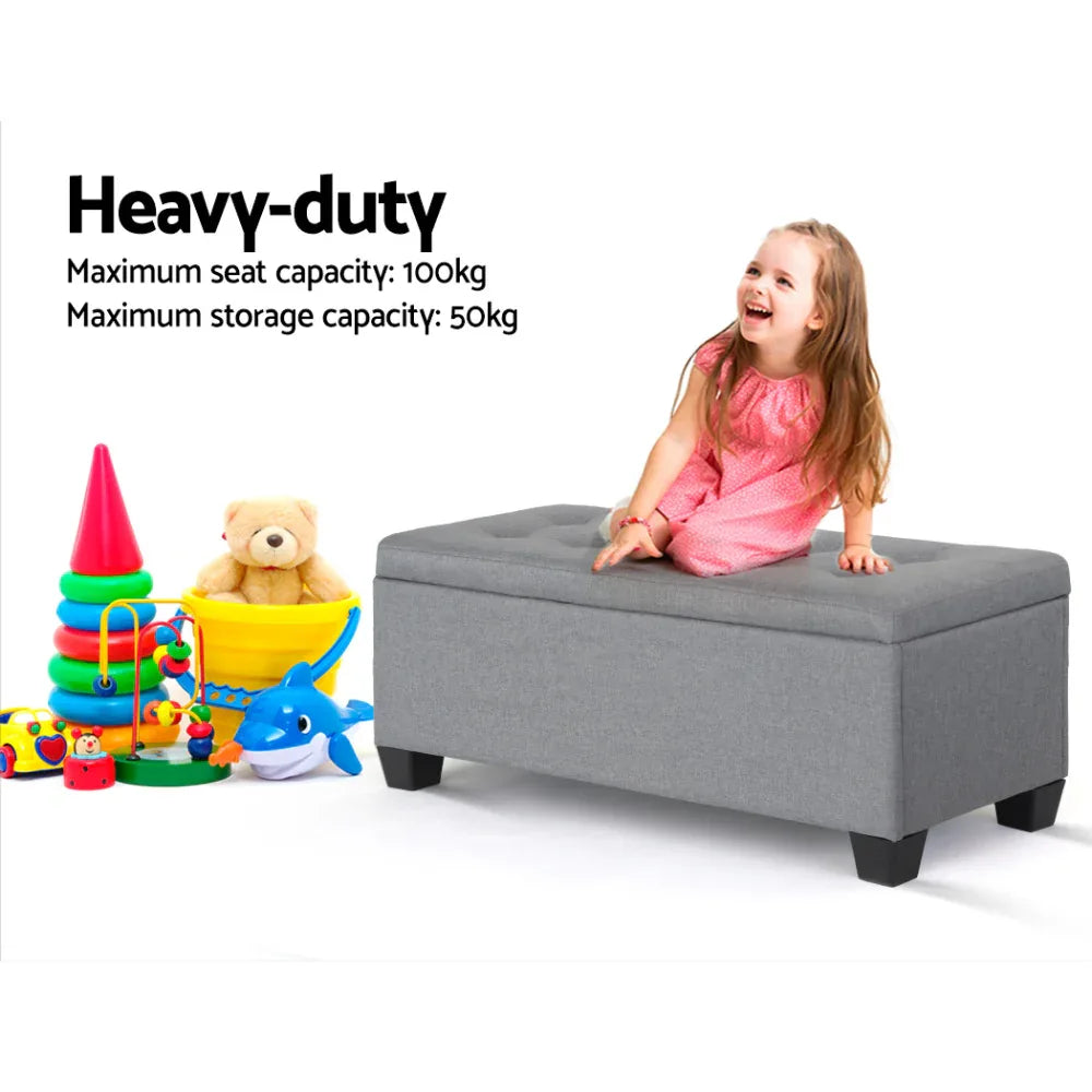 Artiss Storage Ottoman Blanket Box 97cm Linen Grey - Mekamart Australia