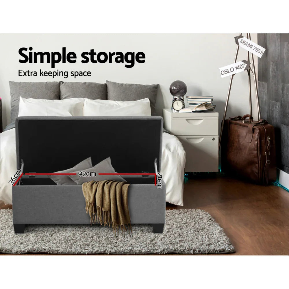 Artiss Storage Ottoman Blanket Box 97cm Linen Grey - Mekamart Australia