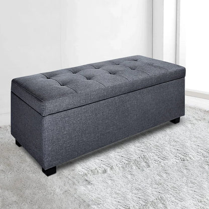 Artiss Storage Ottoman Blanket Box 97cm Linen Grey - Mekamart Australia