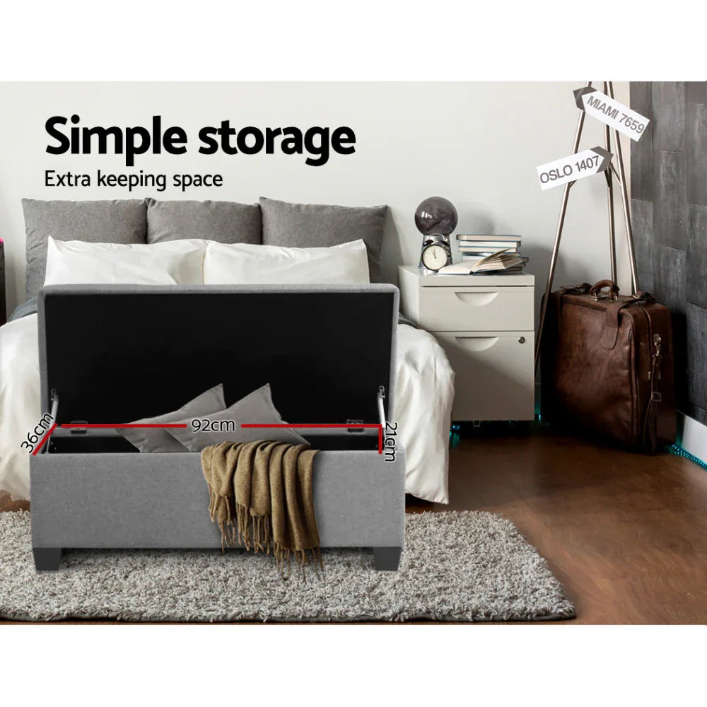 Artiss Storage Ottoman Blanket Box 97cm Linen Light Grey - Mekamart Australia