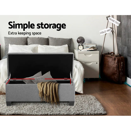 Artiss Storage Ottoman Blanket Box 97cm Linen Light Grey - Mekamart Australia