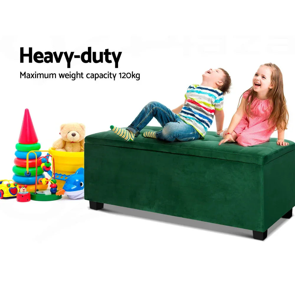 Artiss Storage Ottoman Blanket Box 97cm Velvet Green - Mekamart Australia