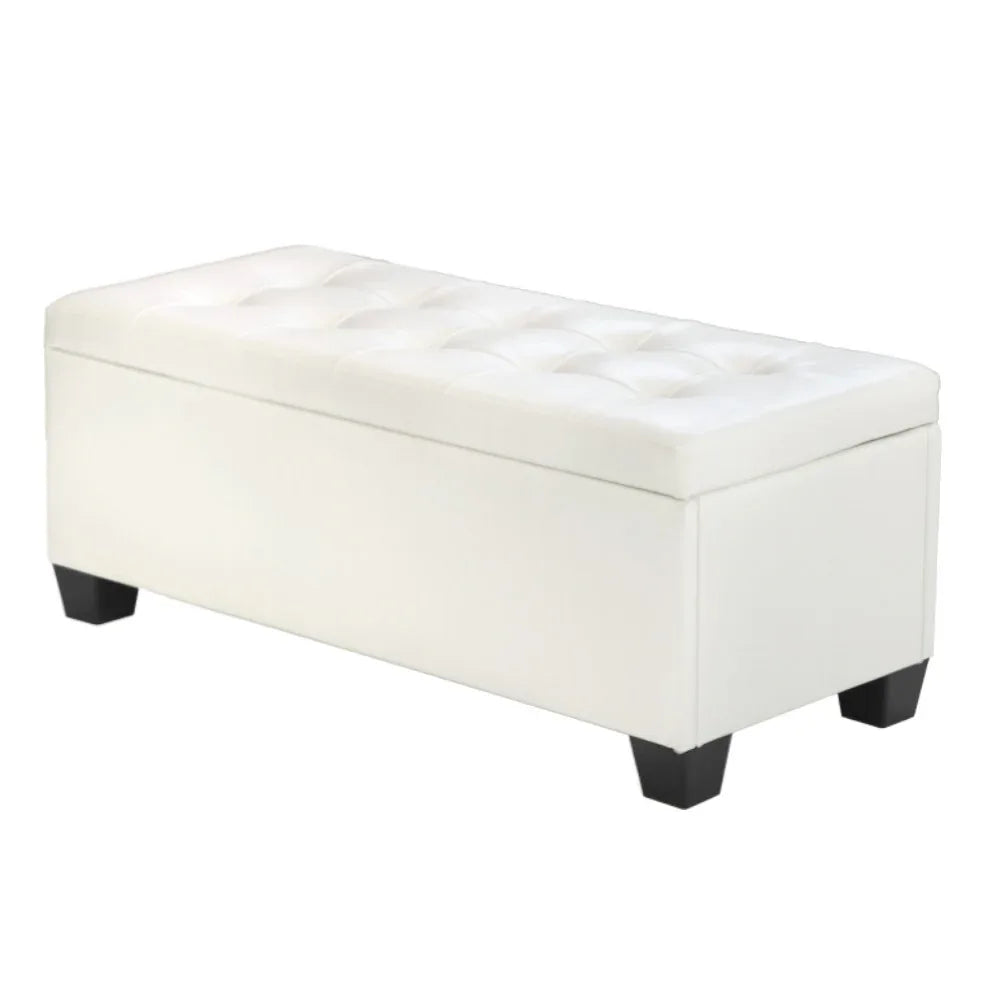 Artiss Storage Ottoman Blanket Box 97cm Leather White - Mekamart Australia