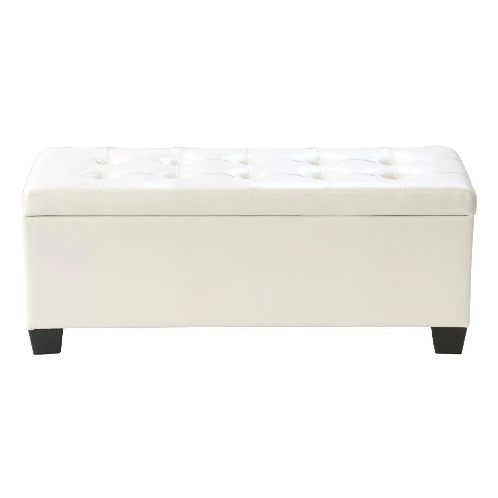 Artiss Storage Ottoman Blanket Box 97cm Leather White - Mekamart Australia