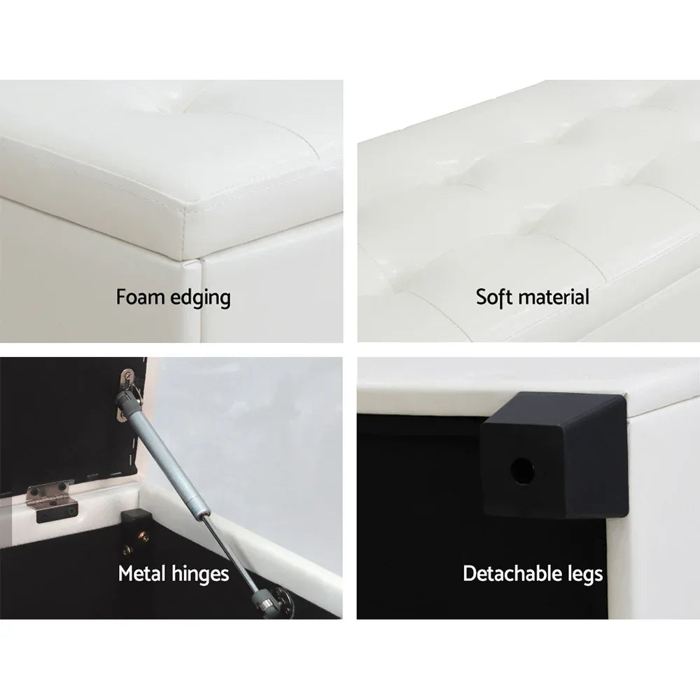 Artiss Storage Ottoman Blanket Box 97cm Leather White - Mekamart Australia