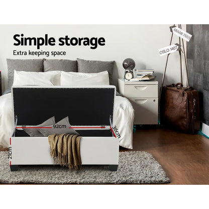 Artiss Storage Ottoman Blanket Box 97cm Leather White - Mekamart Australia