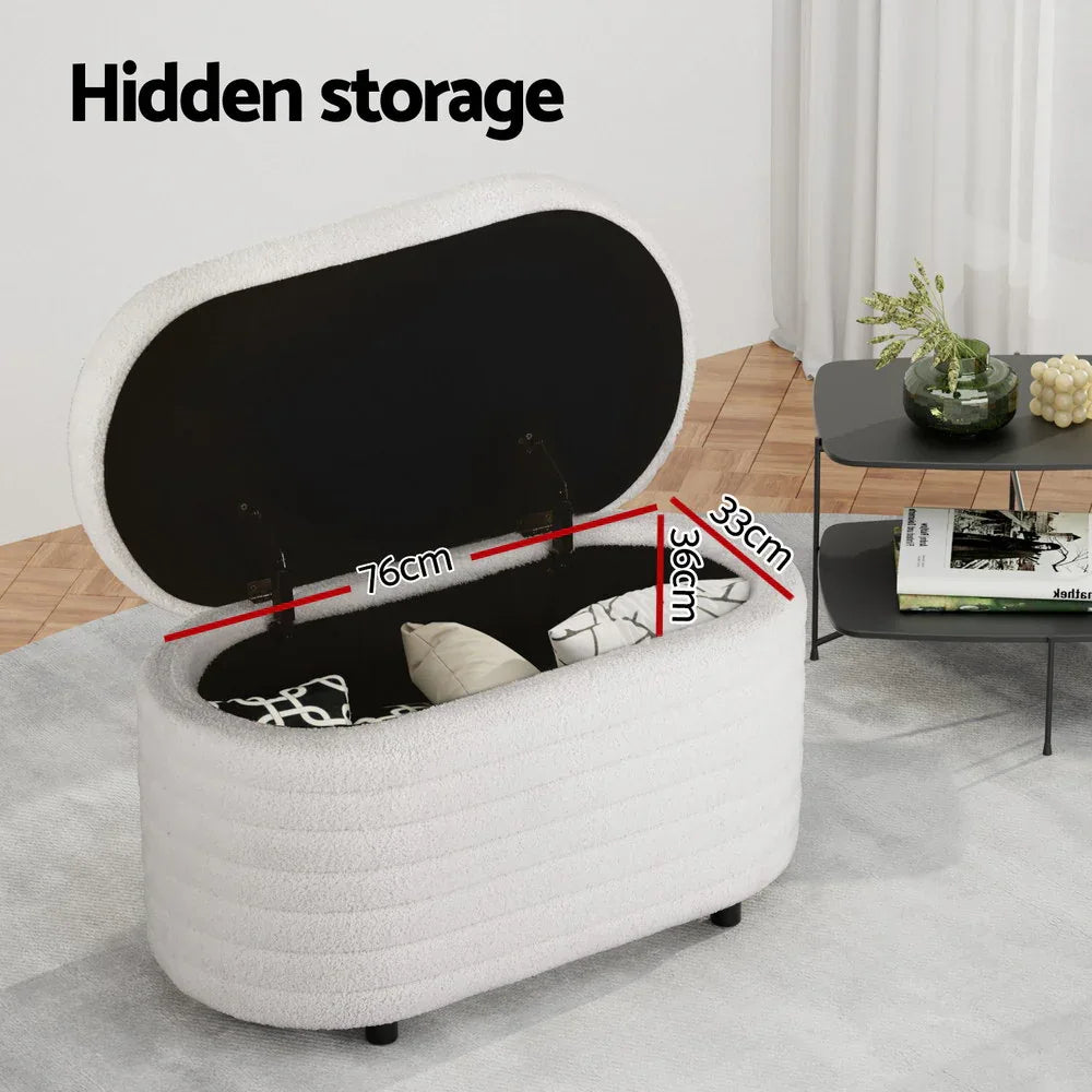 Artiss Storage Ottoman Blanket Box 87cm Boucle Fabric Oval - Mekamart Australia