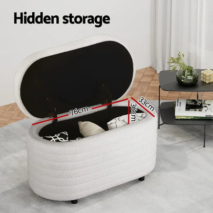 Artiss Storage Ottoman Blanket Box 87cm Boucle Fabric Oval - Mekamart Australia