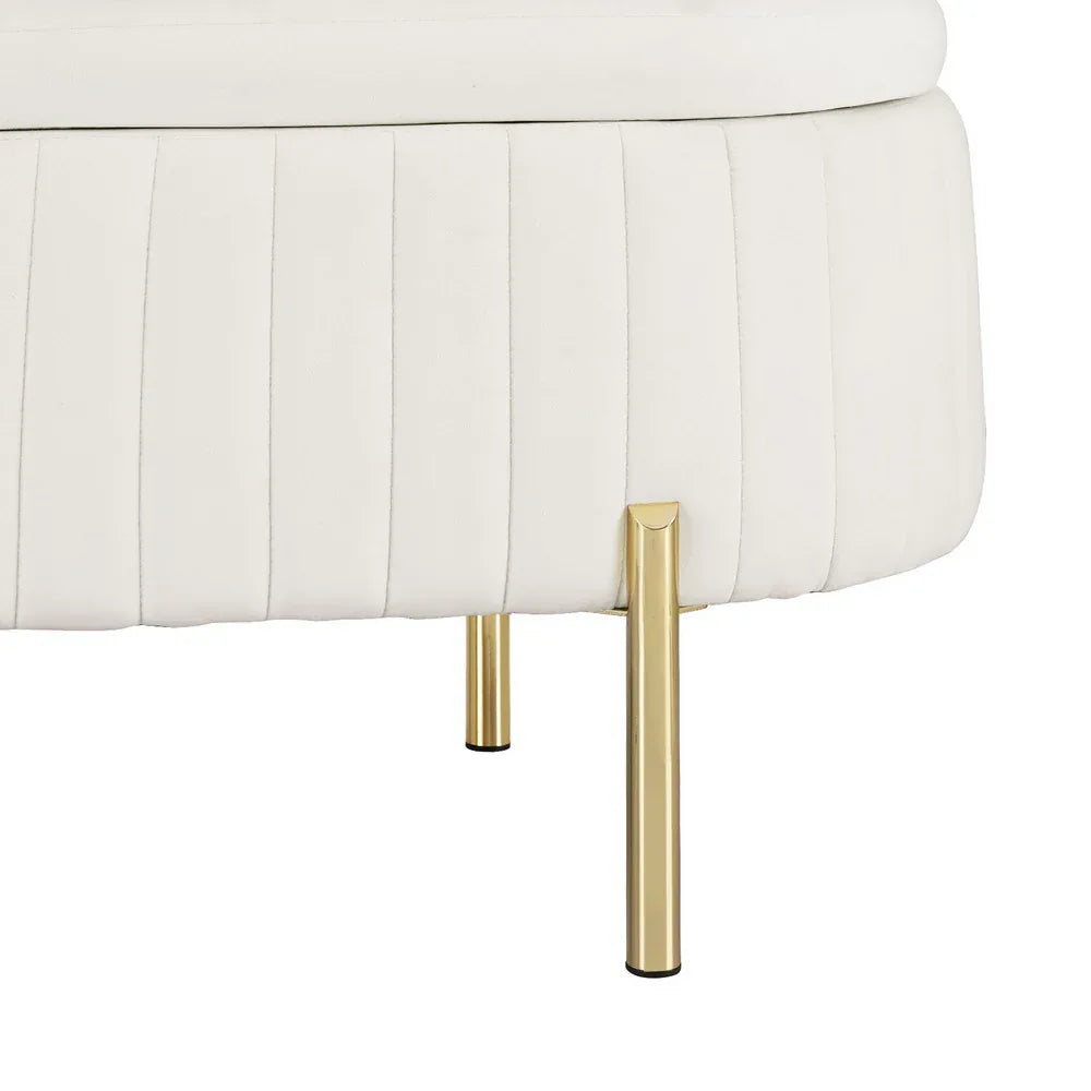 Artiss Storage Ottoman Blanket Box 87cm Velvet Oval White - Mekamart Australia