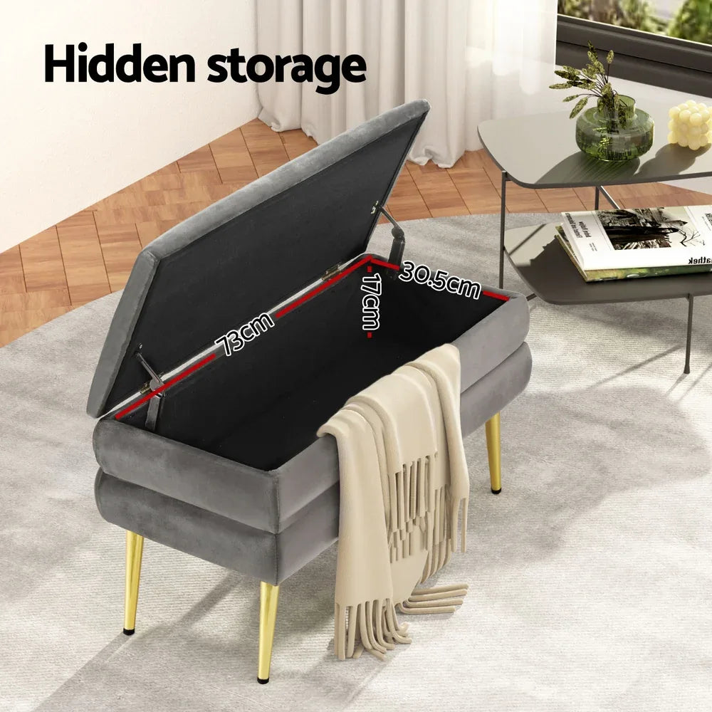 Artiss Ottoman Storage Foot Stool Velvet Grey - Mekamart Australia