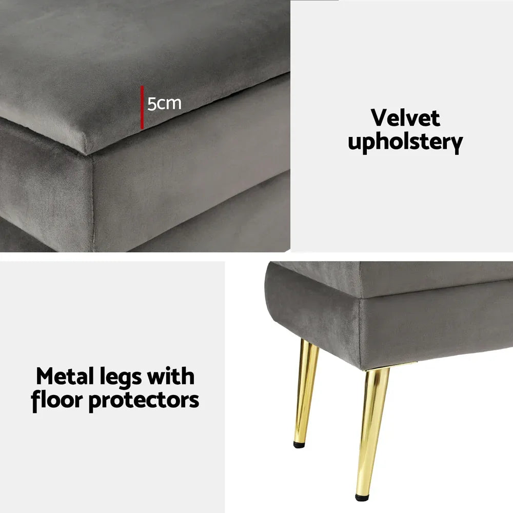 Artiss Ottoman Storage Foot Stool Velvet Grey - Mekamart Australia
