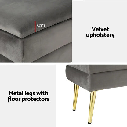 Artiss Ottoman Storage Foot Stool Velvet Grey - Mekamart Australia