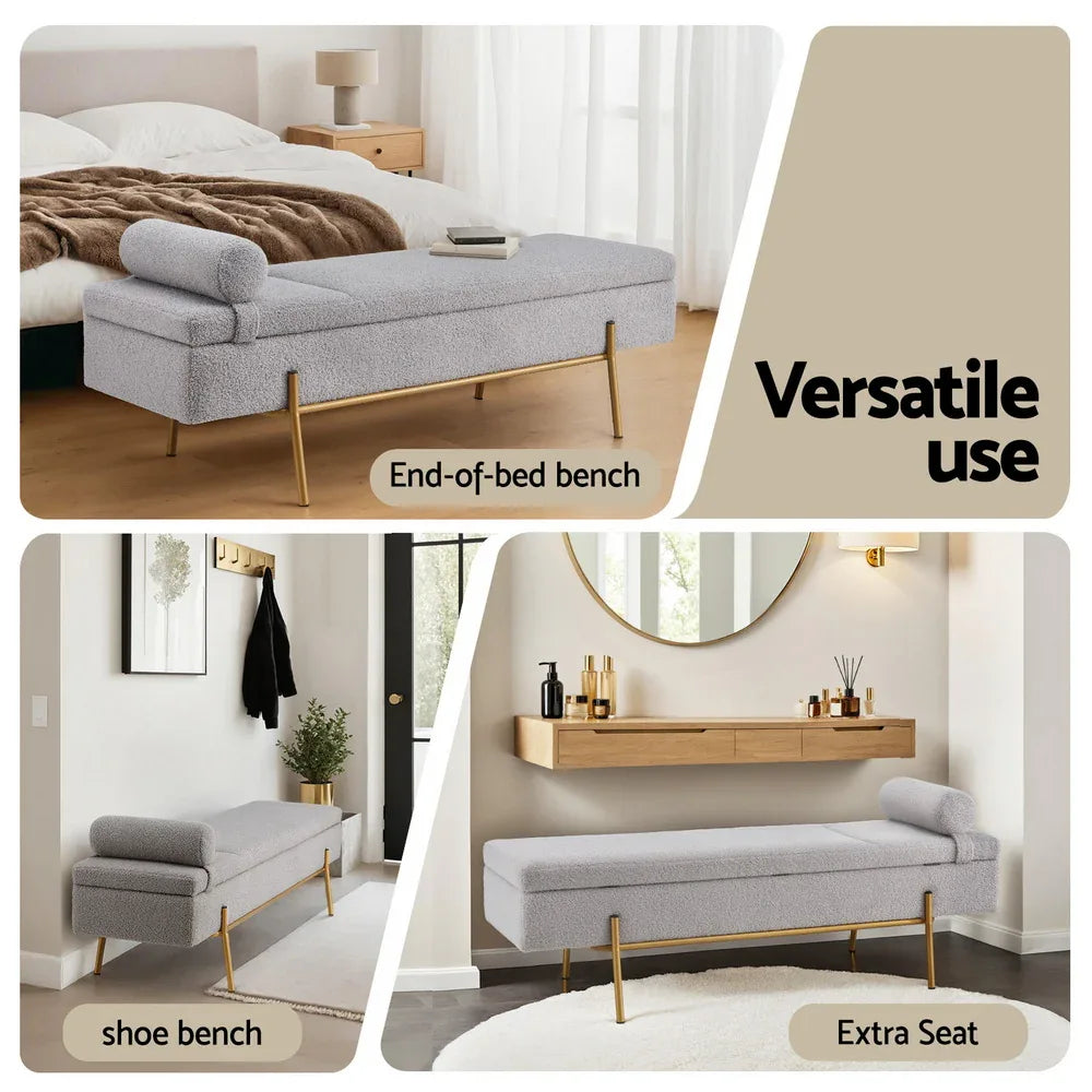 Artiss Storage Ottoman Bed 140cm Pillow Foot Stool - Mekamart Australia