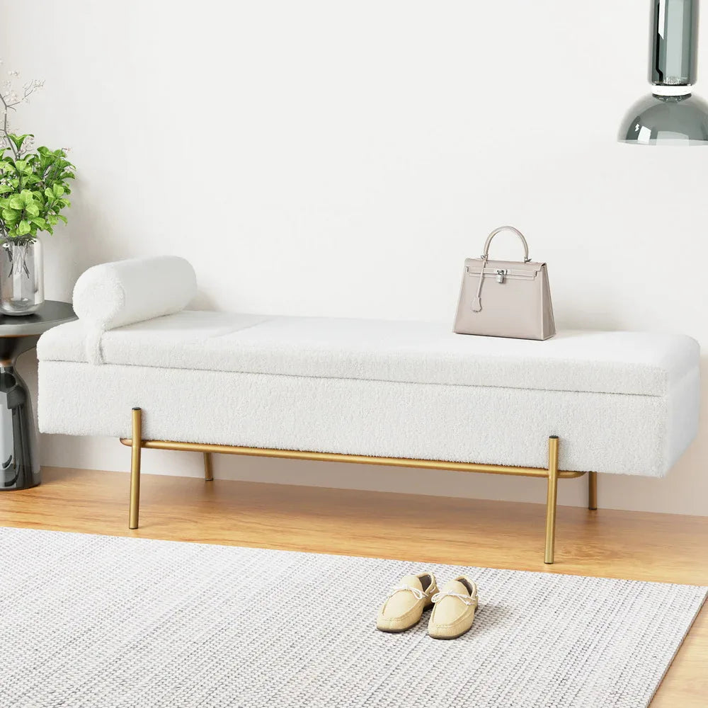 Artiss Storage Ottoman Bed 140cm Pillow Boucle Fabric - Mekamart Australia
