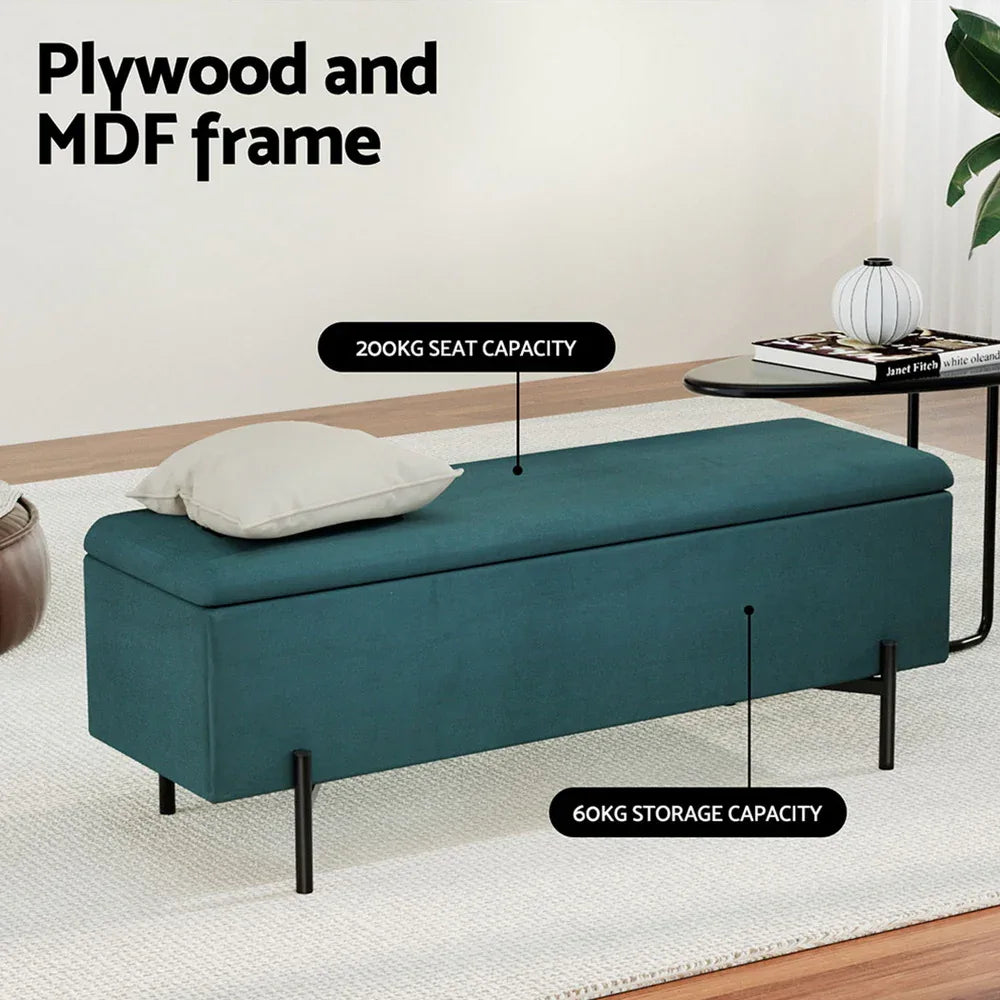 Artiss Storage Ottoman Blanket Box 140cm Velvet Green - Mekamart Australia
