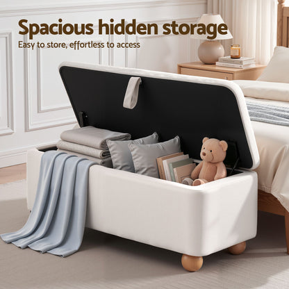 Artiss Storage Ottoman Hidden Bench Velvet Blanket Box Beige 97cm