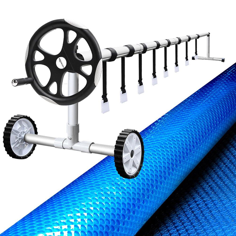 Aquabuddy Pool Cover 500 Micron 10x4m Blue Swimming Pool Solar Blanket 5.5m Roller