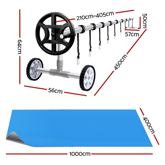 Aquabuddy Pool Cover 500 Micron 10x4m Silver Swimming Pool Solar Blanket 4m Roller