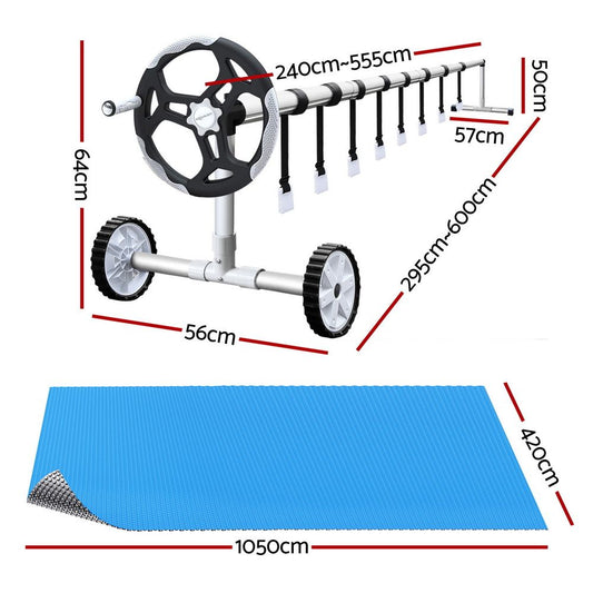 Aquabuddy Pool Cover 500 Micron 10.5x4.2m Silver Swimming Pool Solar Blanket 5.5m Roller