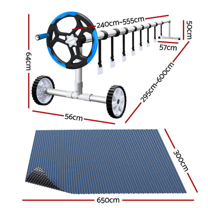 Aqua Buddy Pool Cover 600 Micron 6.5x3m w/ Roller 5.55m Black Solar Blanket
