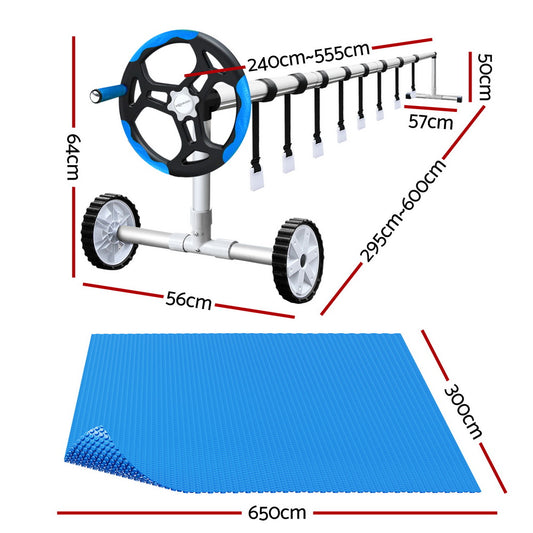 Aqua Buddy Pool Cover 600 Micron 6.5x3m w/ Roller 5.55m Swimming Pools Solar Blanket