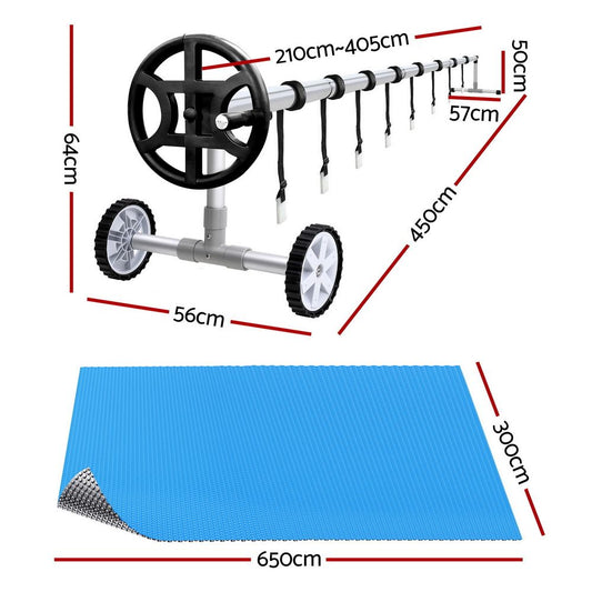 Aquabuddy Pool Cover 6.5x3m 400 Micron Silver Swimming Pool Solar Blanket 4m Roller