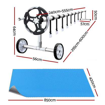 Aquabuddy Pool Cover 500 Micron 8.5x4.2m Swimming Pool Solar Blanket 5.5m Roller