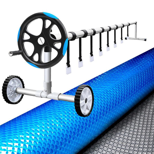Aquabuddy Pool Cover 500 Micron 9.5x5m Silver Swimming Pool Solar Blanket 5.5m Blue Roller