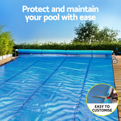 Aqua Buddy Pool Cover 600 Micron Solar Heat 9.5x5m Blanket w/ 5.55m Roller Blue