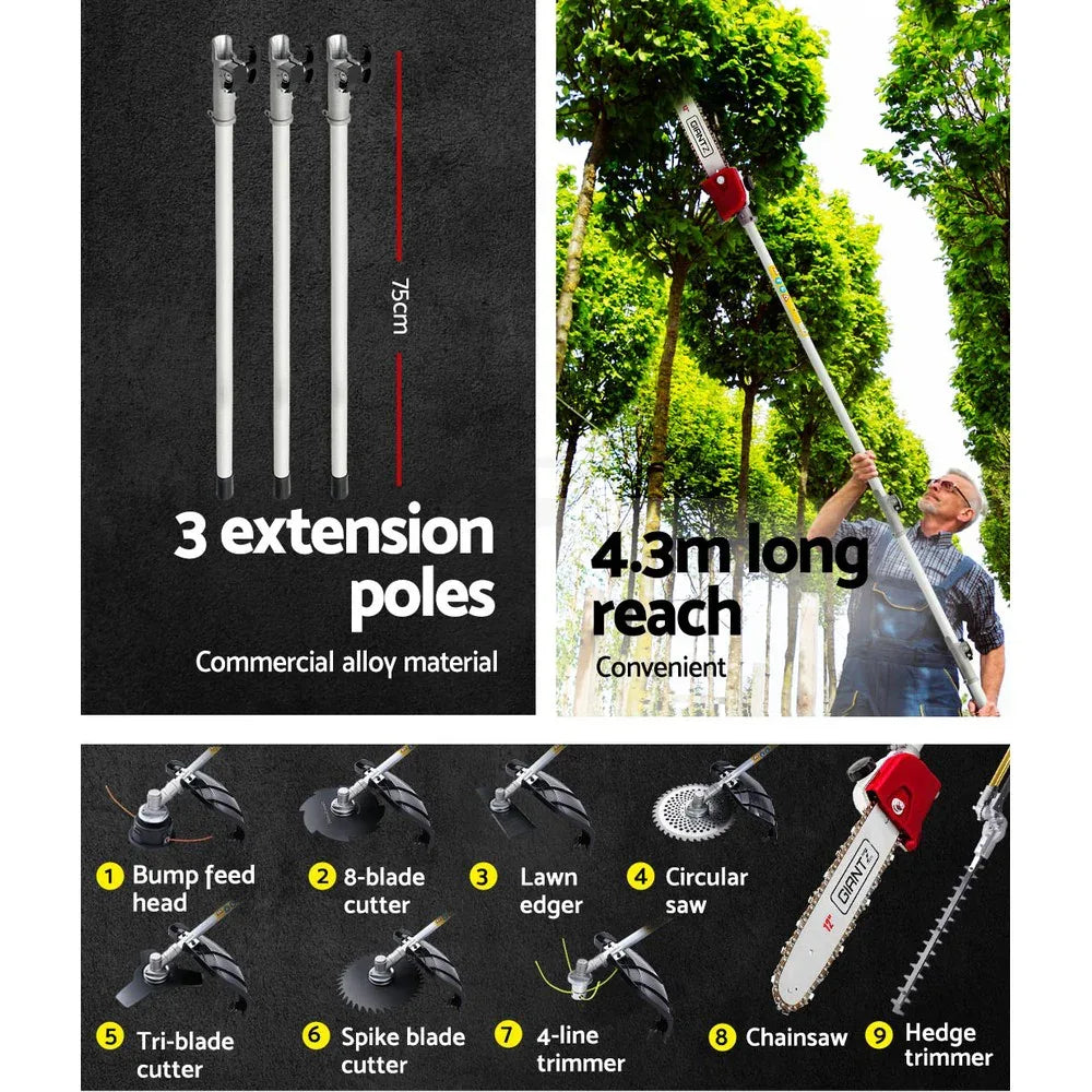 Giantz 62CC Pole Chainsaw Hedge Trimmer Brush Cutter Whipper Snipper Saw 9-in-1 - Mekamart Australia