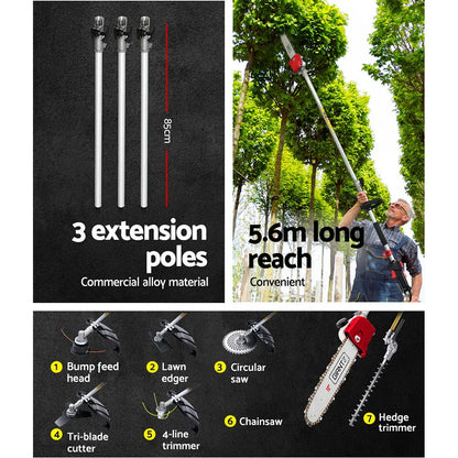 Giantz 65CC Pole Chainsaw Hedge Trimmer Brush Cutter Whipper Snipper 7-in-1 5.6m - Mekamart Australia