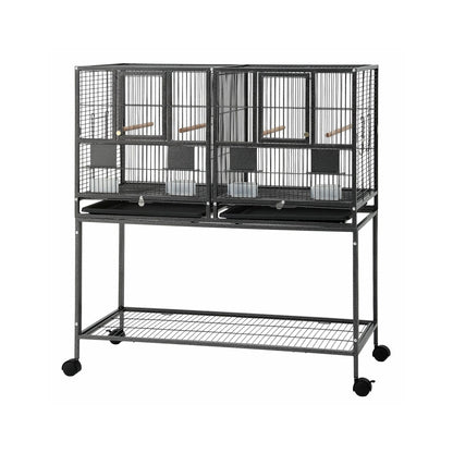 i.Pet 106cm 2-in-1 Bird Cage Aviary with Divider Parrot Budgie Wheels Black