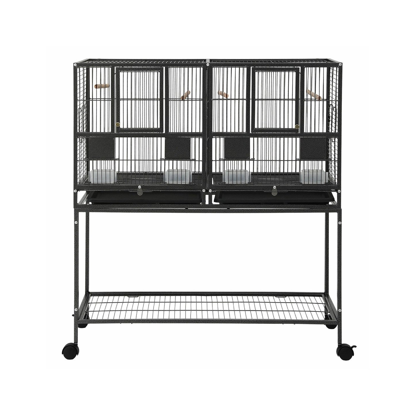 i.Pet 106cm 2-in-1 Bird Cage Aviary with Divider Parrot Budgie Wheels Black