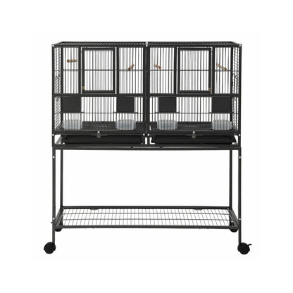 i.Pet 106cm 2-in-1 Bird Cage Aviary with Divider Parrot Budgie Wheels Black