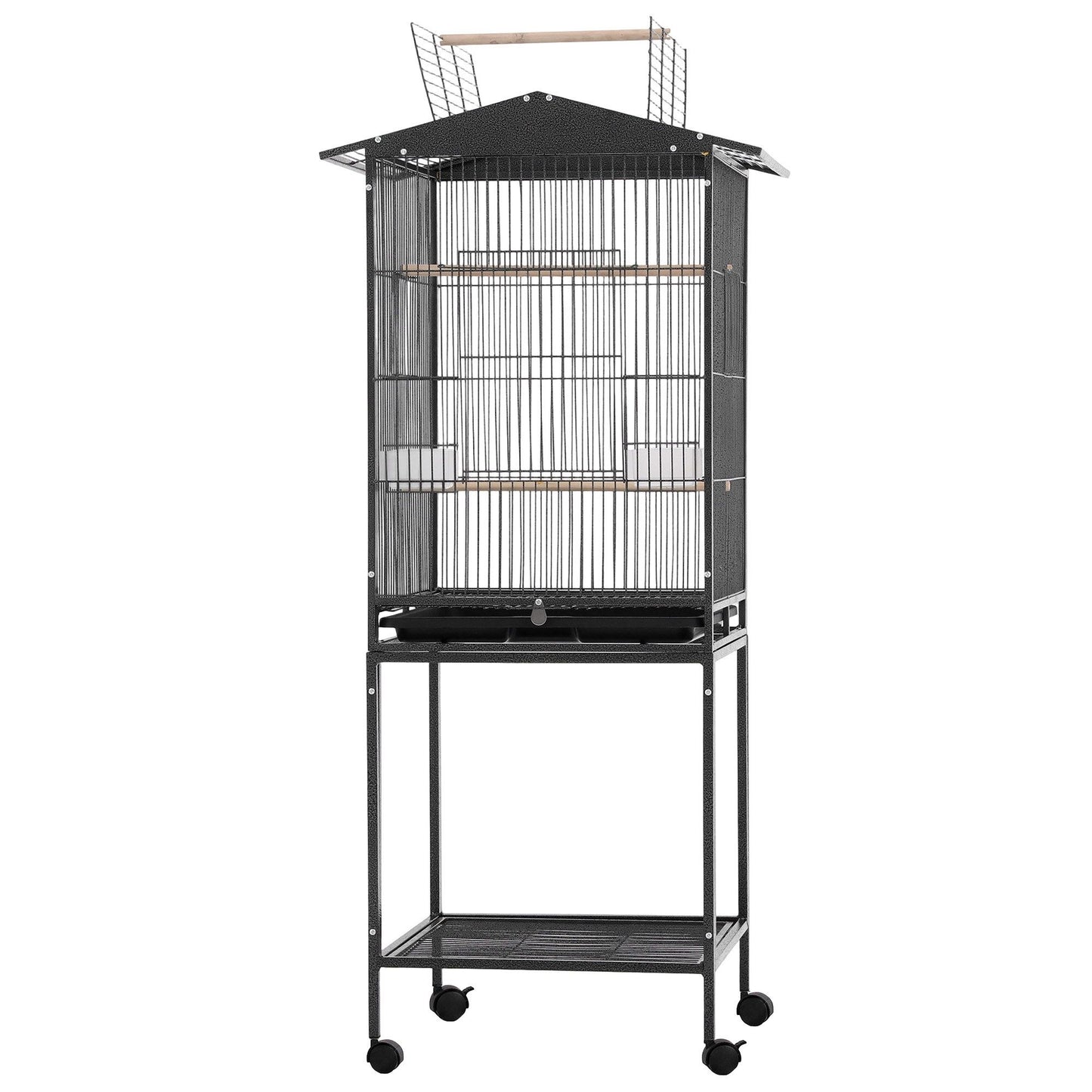 i.Pet 136cm Bird Cage Aviary Open Top Parrot Budgie Stand Wheels Black