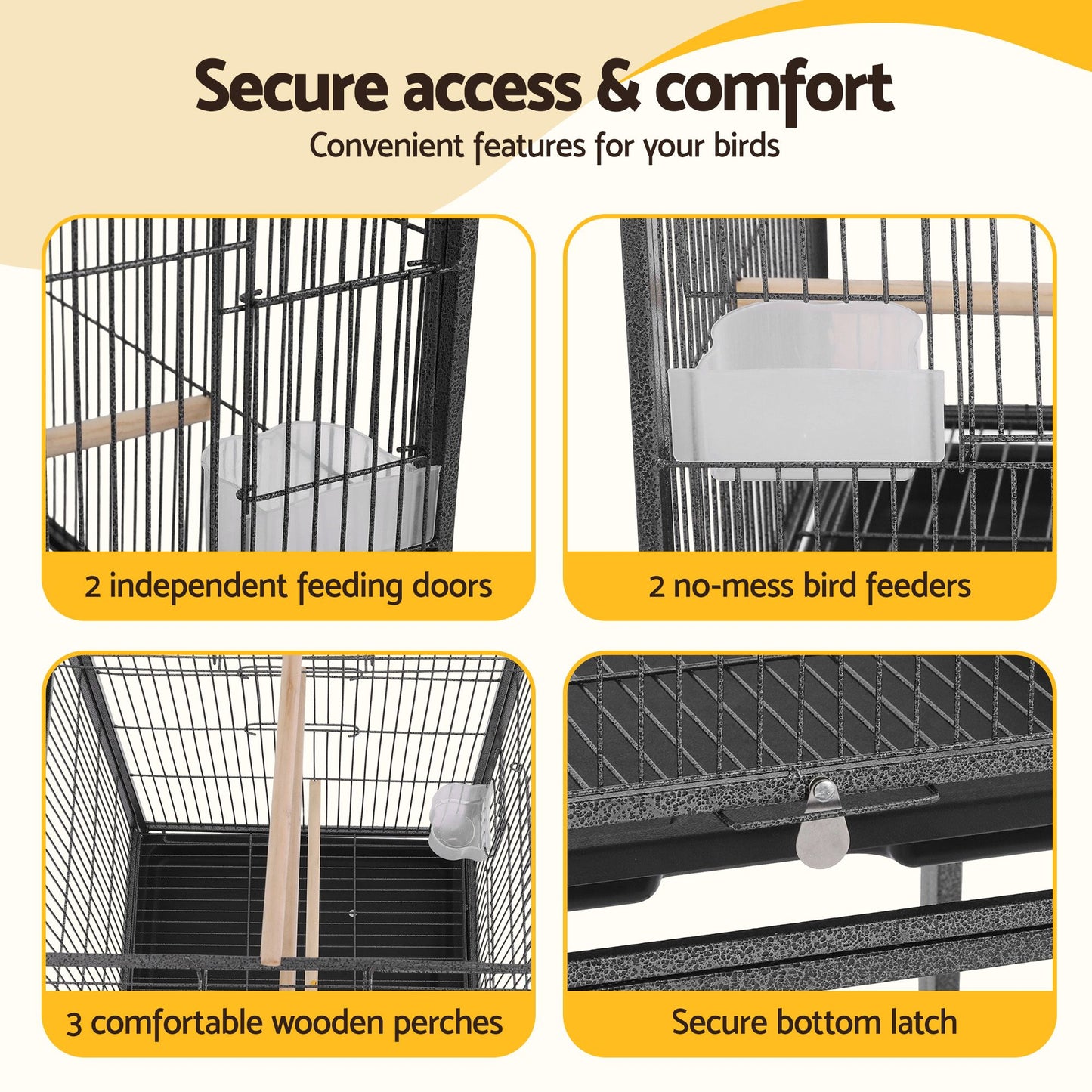 i.Pet 136cm Bird Cage Aviary Open Top Parrot Budgie Stand Wheels Black