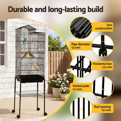 i.Pet 158cm Bird Cage Aviary Parrot Budgie Stand Wheels Black