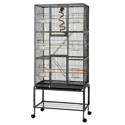 i.Pet 176cm 3-Tier Large Bird Cage Aviary with Ladder Parrot Budgie Wheels Black