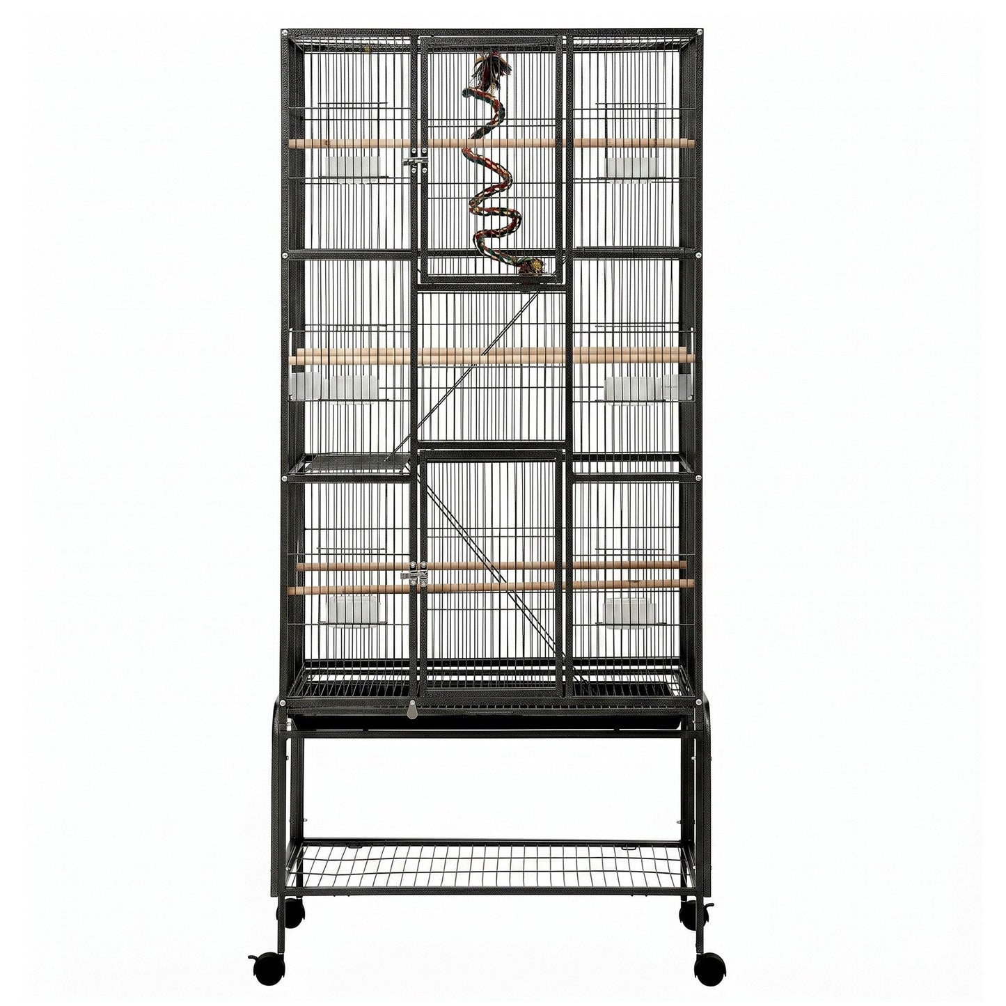 i.Pet 176cm 3-Tier Large Bird Cage Aviary with Ladder Parrot Budgie Wheels Black