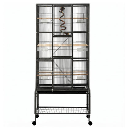 i.Pet 176cm 3-Tier Large Bird Cage Aviary with Ladder Parrot Budgie Wheels Black