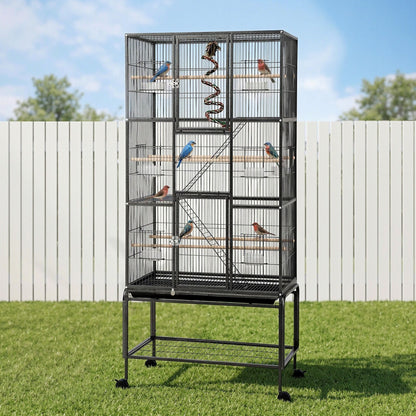 i.Pet 176cm 3-Tier Large Bird Cage Aviary with Ladder Parrot Budgie Wheels Black